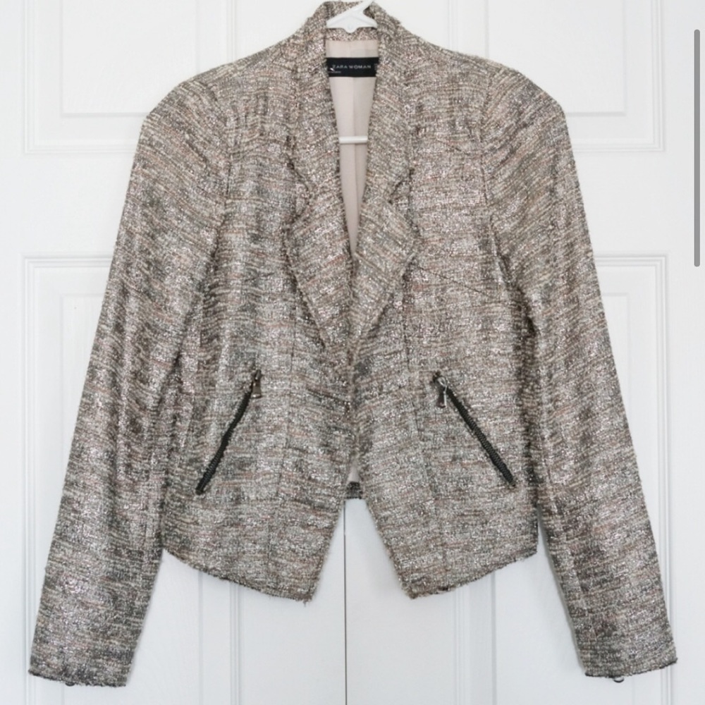 ZARA Sparkle Boucle Metallic Jacket in Multi Shine - Sz M